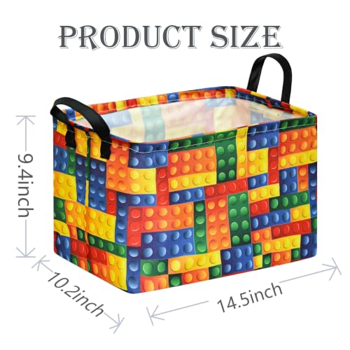 Colorful Building Brick Print Toy Storage Basket - Collapsible Toy Chest