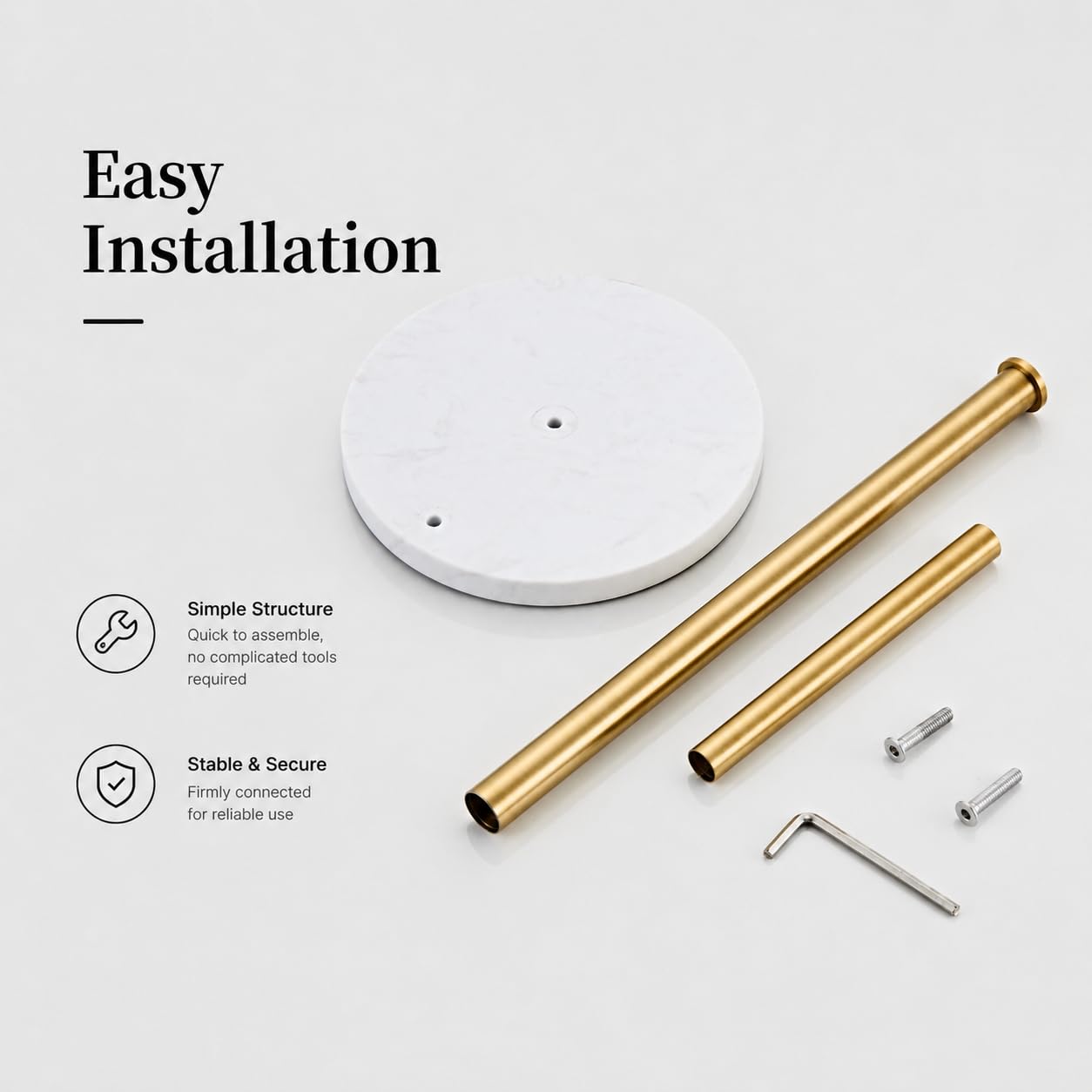 Brushed Gold Paper Towel Holder,Stainless Steel Paper Towel Holder for Kitchen Roll Organize, Standard or Jumbo-Sized Roll Paper, Countertop Roll Dispenser with Marble Base