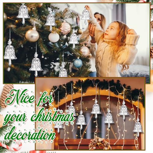 Clear Crystal Christmas Bell Ornaments - Set of 4 Glittering Glass Decorations