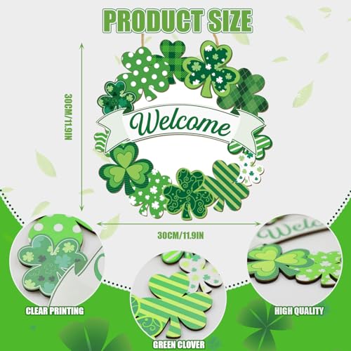 St. Patrick's Day Shamrock Welcome Sign - 11" Wooden Wreath