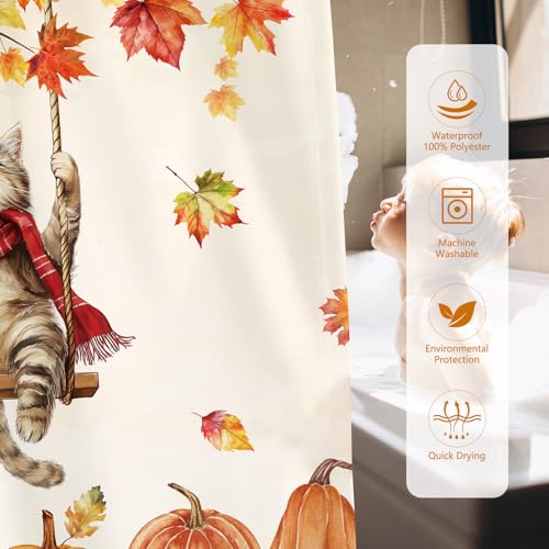 Thanksgiving Cat Pumpkin Shower Curtain - 72x72 Polyester Decor