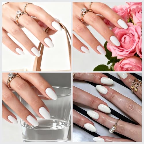 AddFavor Short Almond Press on Nails White Glossy Fake Nails Kit