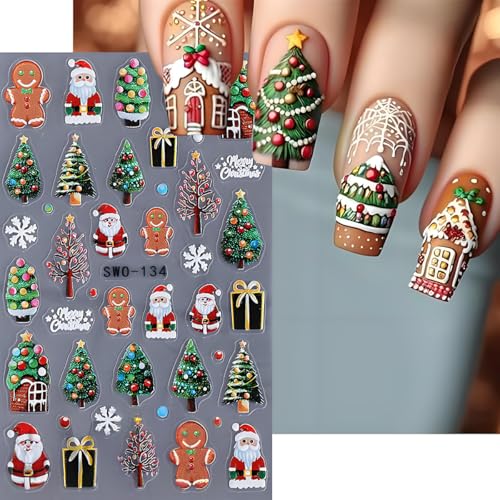 Christmas 3D Embossed Nail Art Stickers Winter Holiday Decals - 3Pcs