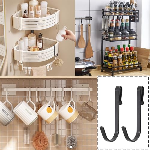 AUXBC 20Pcs J-Shaped Stainless Steel Hanging Hooks - 0.1" Black Wire Rack Clip