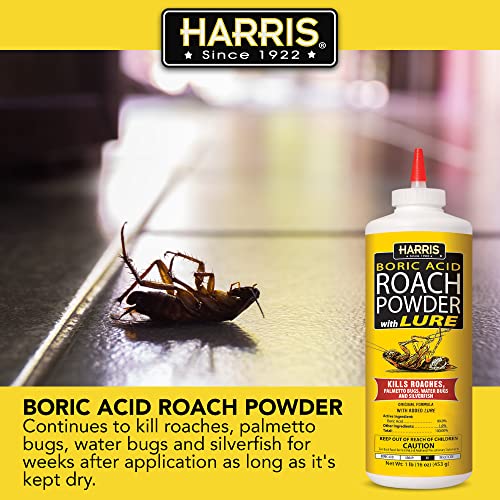 HARRIS Boric Acid Roach & Silverfish Killer Powder with Lure 16oz - Pack of 1