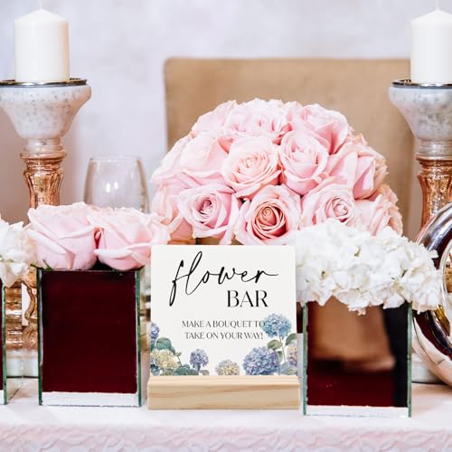 Flower Bar Sign Wood Plaque 4x4 Inch Hydrangea Wedding Decor Bridal Shower