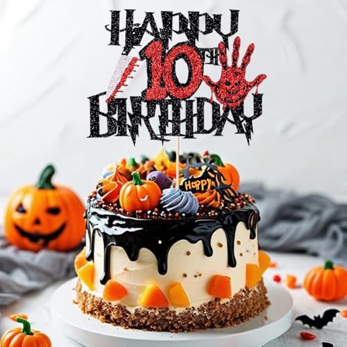 Gonasng Killer Happy 10th Birthday Cake Topper, Horror Theme Decor