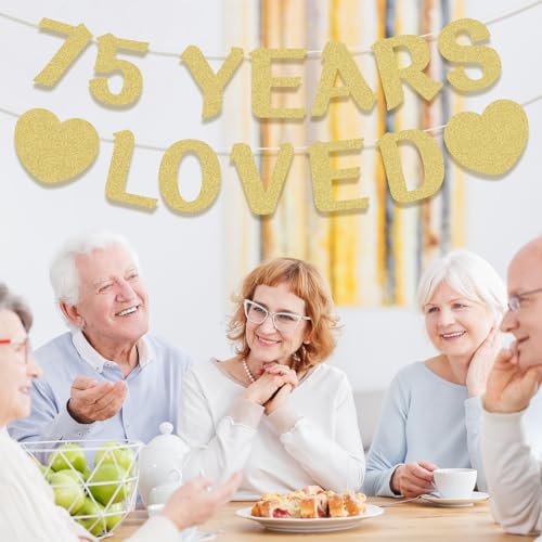 75th Birthday Banner - Pre-Strung Gold Glitter Party Decor