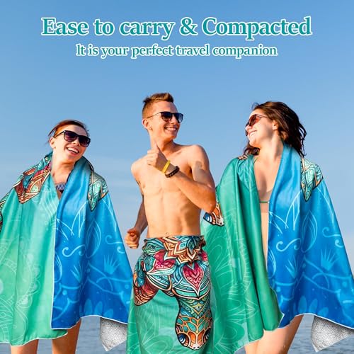 GKgyeus Blue Turtle Oversized Microfiber Beach Towel - Quick Dry, Sand-Free, 71x35 Inches for Pool & Travel