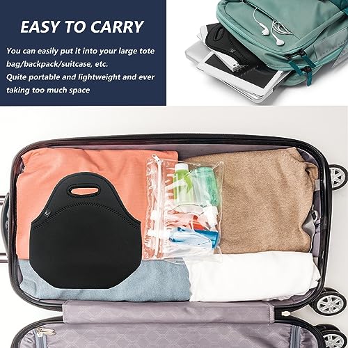 LOVAC Insulated Lunch Bag - Reusable Neoprene Tote, Pure Black