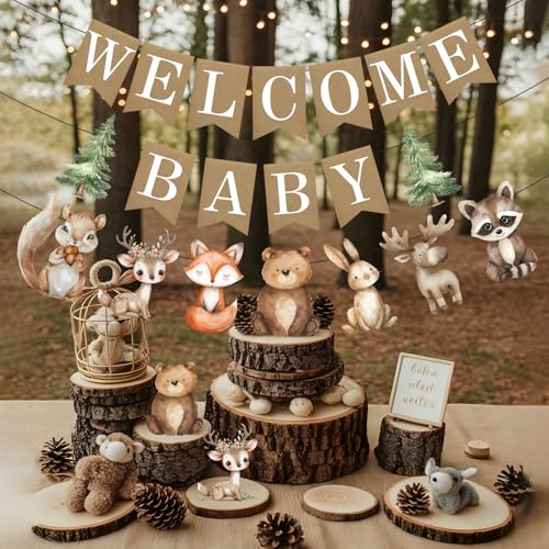 Woodland Welcome Baby Banner for Woodland Baby Shower & Gender Reveal Party Decor