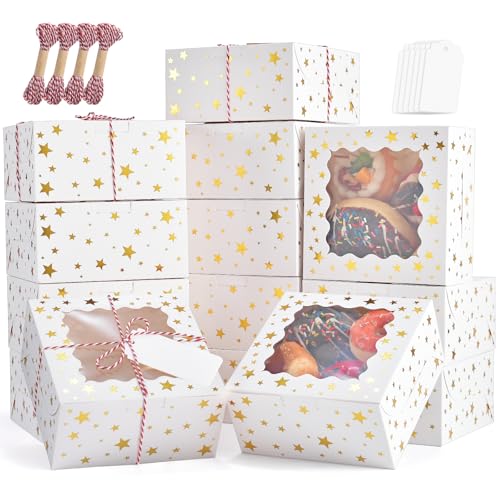 Christmas Cookie Boxes with Window - Stars Pattern, 36 Pack, 4x4x2.5 Inches