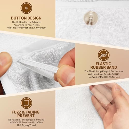 NEXCOVER Microfiber Hair Towel Wraps - 2 Pack White, 9.8" x 25.5"