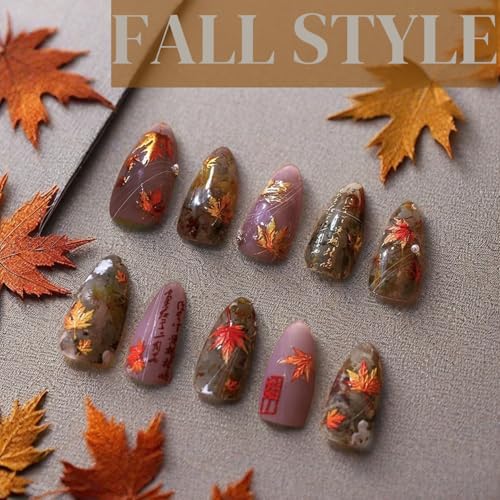 5D Embossed Fall Maple Leaf Nail Stickers Autumn Decals