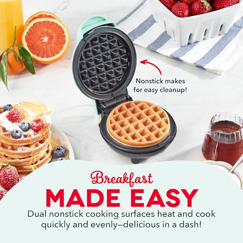 Dash Mini Waffle Maker - 4-Inch Nonstick Surface, Aqua