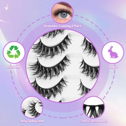 Klfoho 10 Pairs Wispy Cat Eye False Eyelashes Wet Look Manga Lashes