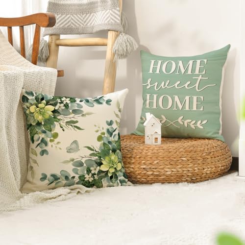 AVOIN colorlife 18x18 Inch Eucalyptus Leaves Throw Pillow Covers Set of 4 Seasonal Fall Decor