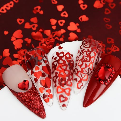 Red Heart Nail Art Sequins & Glitter Decals 12 Grids Valentine's Day