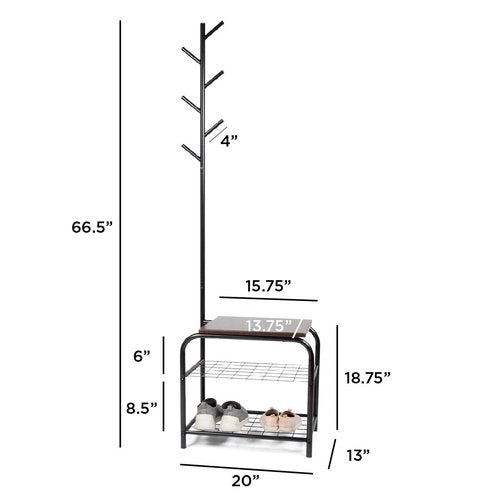 Milliard Coat Rack Hall Tree with Bench (Black)