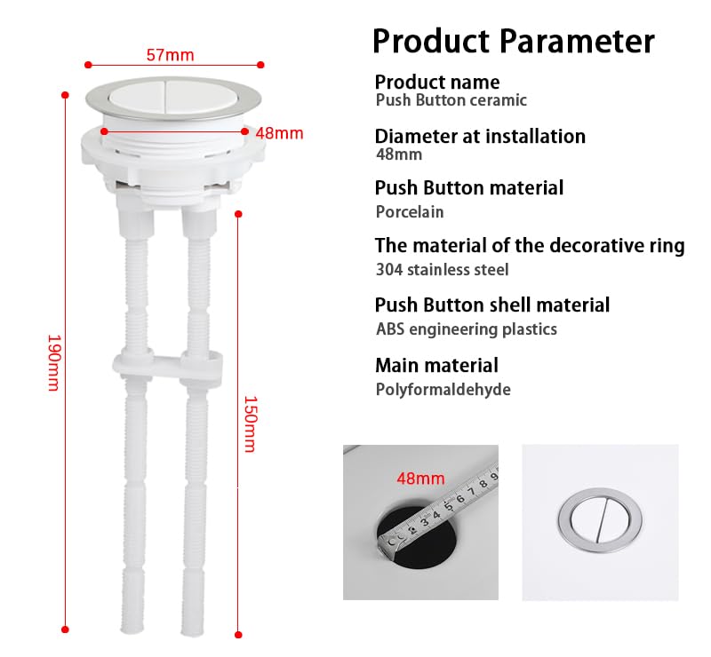 BKK HOME 48mm Dual Flush Toilet Button with Stainless Steel Ring