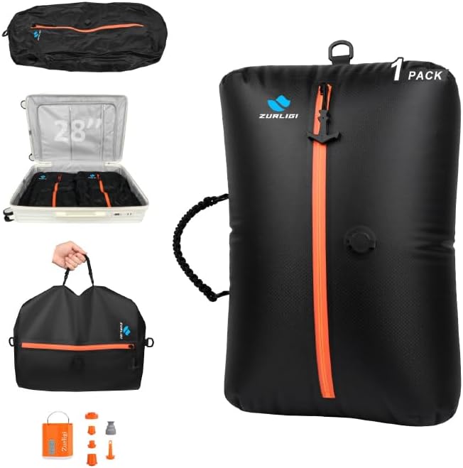 Zurligi Vacuum Compression Bags - 39L Waterproof Packing Cubes with Handle & Mini Pump | Black