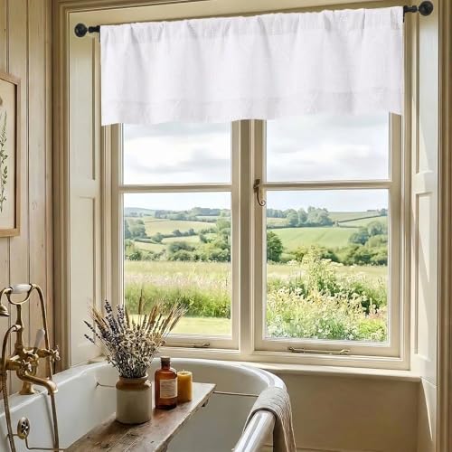 Natural Faux Linen Valance Curtain 52"W x 14"L - 3D Wave Line Design