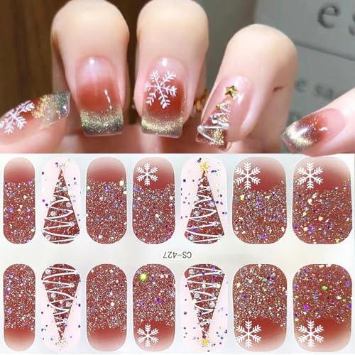 GUAACCB 6Pcs Christmas Nail Wraps 3D Self Adhesive Winter Gel Nail Strips