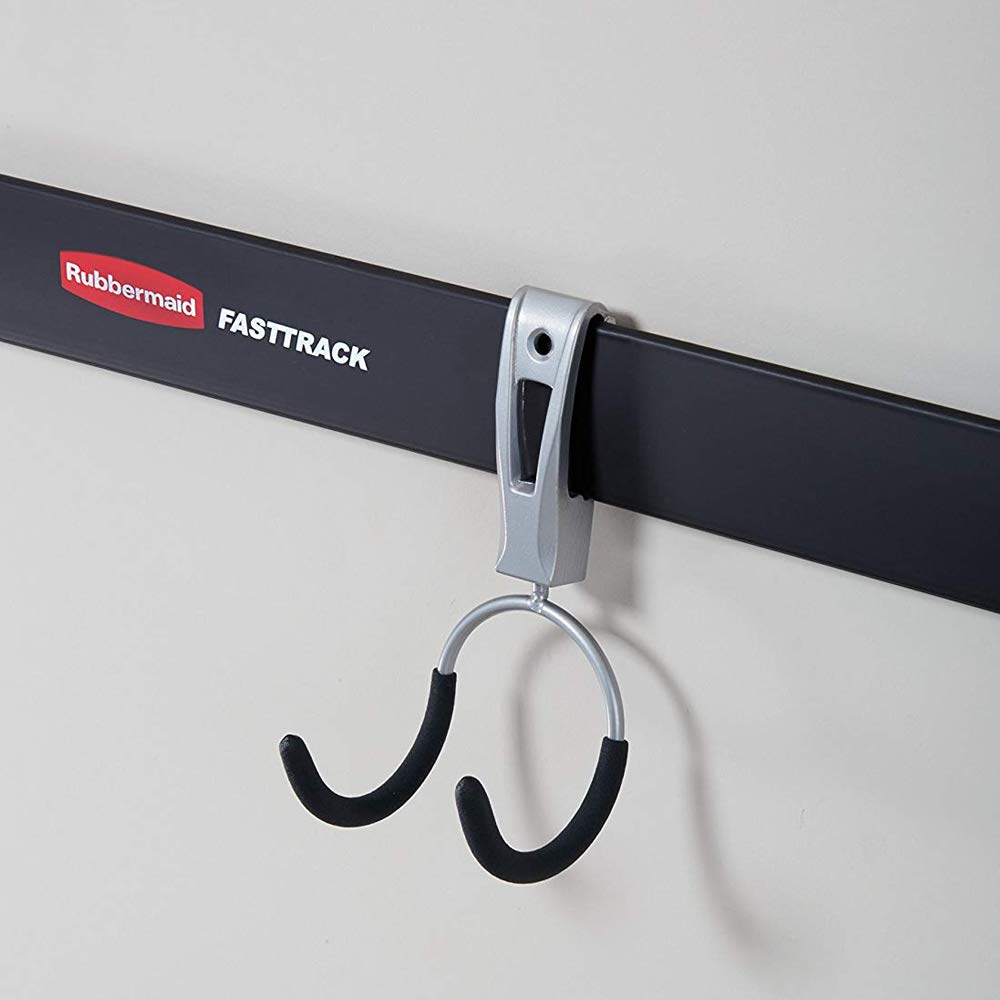 Rubbermaid Universal Powder Coaded Metallic Fasttrack Hanging Garage Hook Organizers for Ladder, Tool, and Bike Storage (6 Pack)