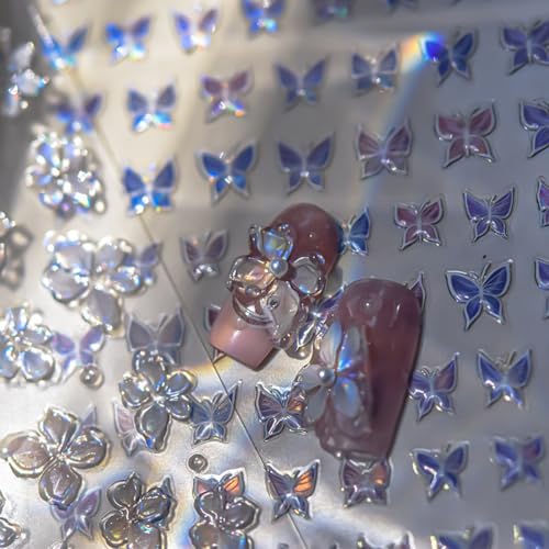 Sutaozhi 5D Embossed Floral Nail Stickers Holographic Self-Adhesive Flower Decals