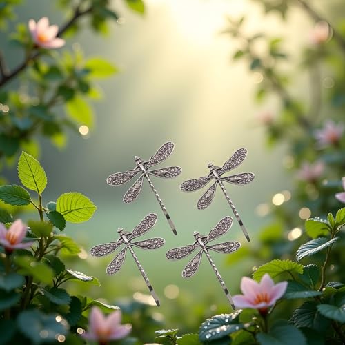 Dragonfly Bridal Hair Clips - 4Pcs Antique Silver Barrettes