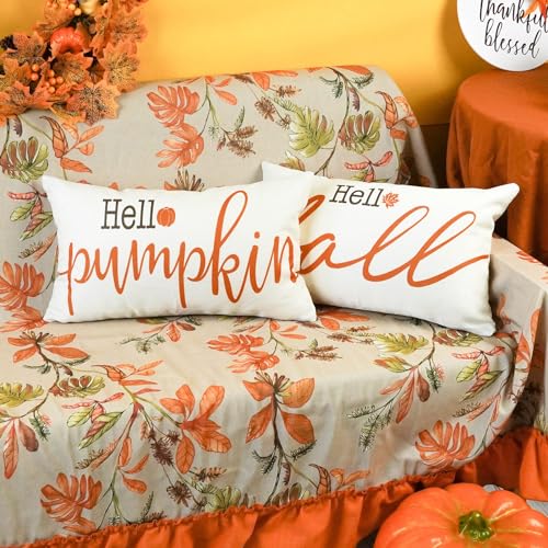 ONWAY Fall Decorative Pillow Covers Set of 2 - 12x20 Inch Farmhouse Autumn Cushions