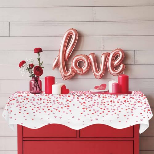 Pink Heart Shape Mantel Scarf - 70x17in Elegant Fireplace Decor