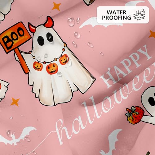 Pink Halloween Shower Curtain with Cute Ghosts - 72x72 Inches