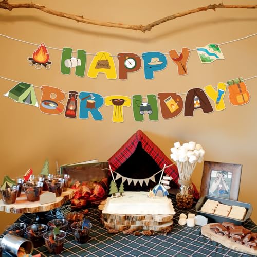 Hxezoc Camping Happy Birthday Banner Garland Outdoor Adventure Party Decor