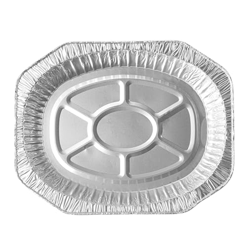 Foil Lux 17.6 x 14 x 3.1 Inch Oval Roasting Pans, 50 Oven-Ready Foil Pans - Freezable, Heavy-Duty, Aluminum Foil Disposable Baking Pans, For Cooking Turkey, Chicken, And More - Restaurantware