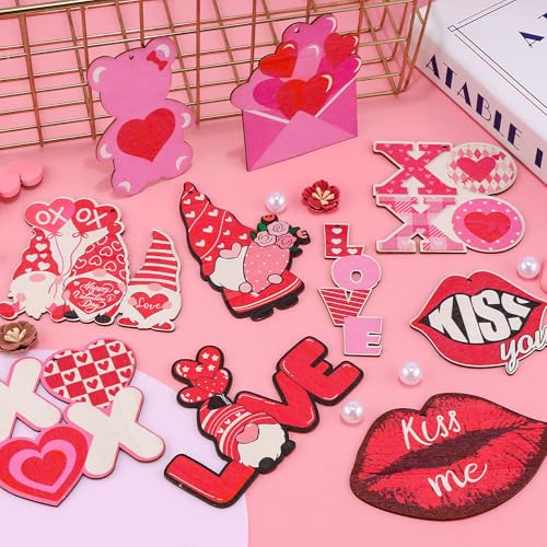 KICOSY 40PCS Pink Valentine's Day Ornaments - Hanging Heart & Gnome Decor Set