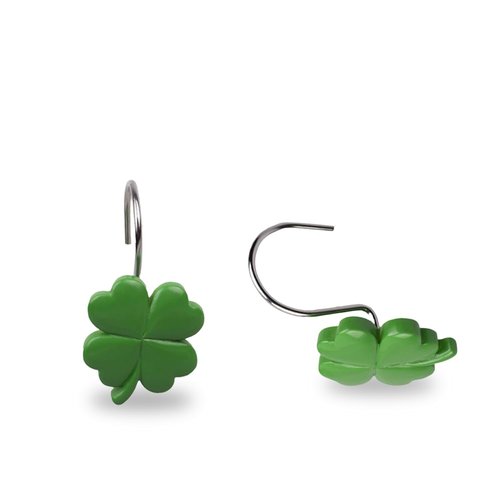 12 PCS Shamrock Shower Curtain Hooks Shower Decor, Rustproof Bathroom Decorative Shower Hooks, Green Shower Curtain Hooks Botanical Shower Curtain Rings for Bedroom Living Room Bathroom