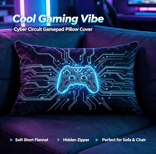 Neon Blue Game Controller Lumbar Pillow Cover 20x12 - Heartfelt-18