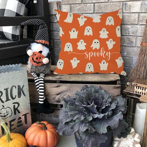 Halloween Throw Pillow Covers 18x18 Set of 4, Orange & Black Farmhouse Decor