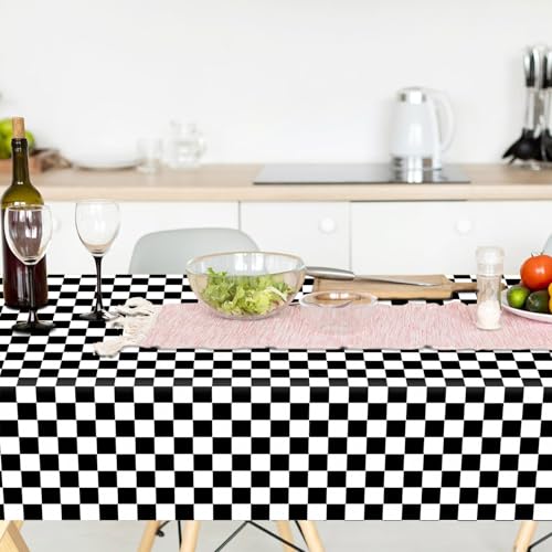 Black and White Checkered Plastic Tablecloths 4-Pack, 54x108 Inch Disposable Rectangle Table Cloth for Parties and Picnics