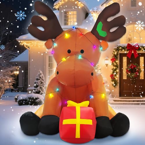 Giant Reindeer Inflatable Christmas Yard Decor with LED Lights - 8FT Outdoor Holiday Decoration