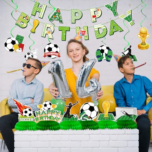 Soccer Birthday Party Decorations Set - Banner, Swirls & Centerpieces