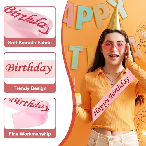 PATIKIL Pink Birthday Girl Satin Sash 2-Pack for Women Party Decorations