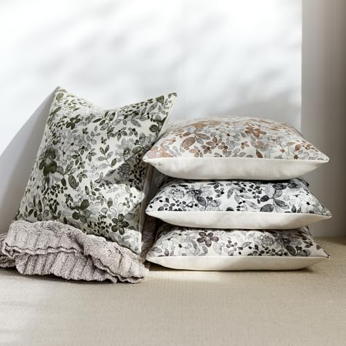 Purewish Vintage Floral Chenille Throw Pillow Covers 18x18 - Camel (Pack of 2)