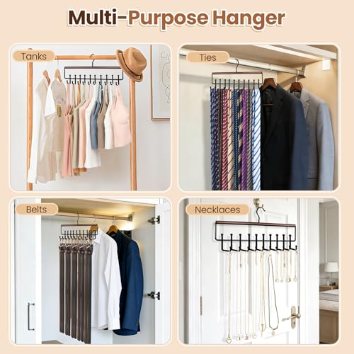 Wood Belt and Tie Organizer Rack with 20 Hooks - Space Saving Closet Storage