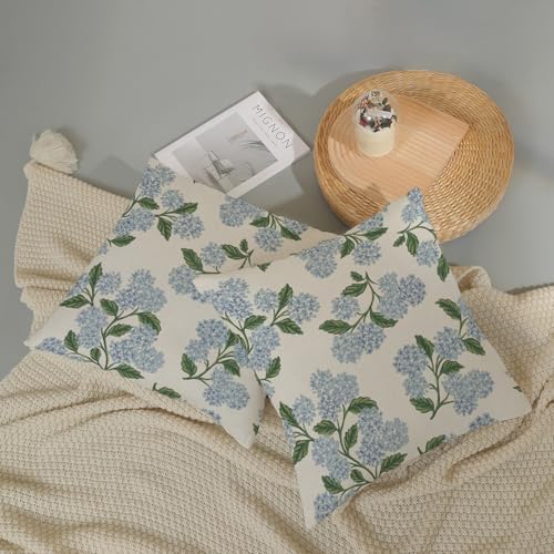 Blue Green Hydrangea Floral Pillow Covers 24x24 Inch Set of 2