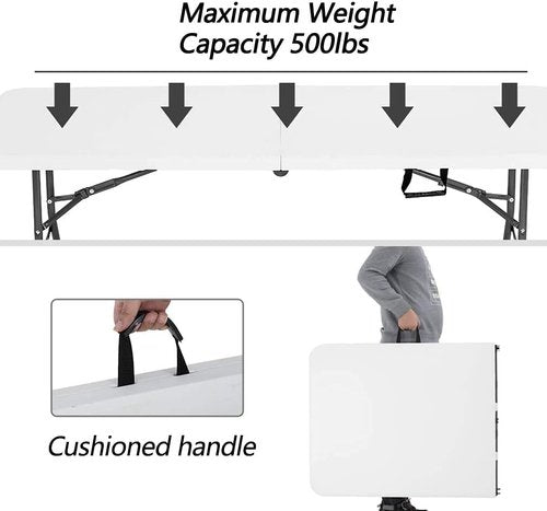 FDW Folding Table - Portable 6 FT Half-Size Design for Parties & Backyard Events - White Finish