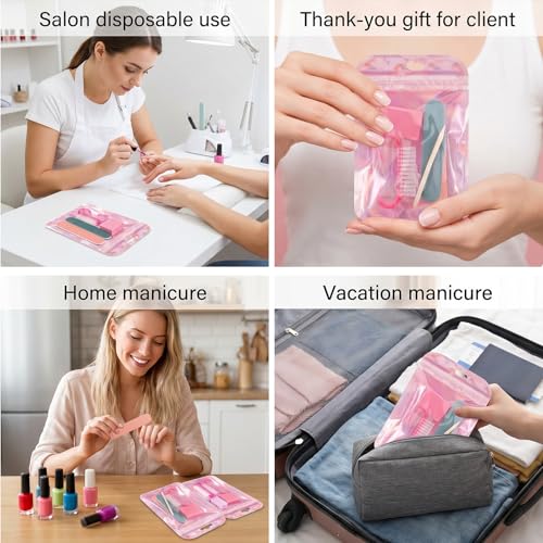 5-Set Disposable Manicure Prep Kit Pink Portable Travel Nail Tools