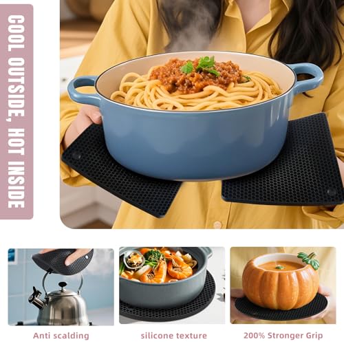 Black Silicone Pot Holders - 4 Pack Heat Resistant Non-Slip Mats