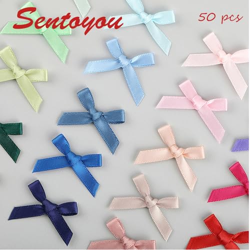 White Satin Ribbon Bows for Gift Wrapping and Crafts - 4x4cm, 50Pcs - Variation: White